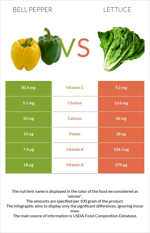 Bell pepper vs Lettuce infographic