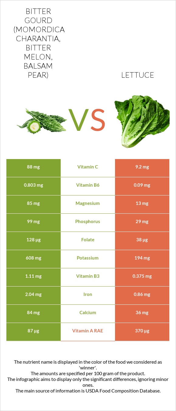 Bitter melon vs Lettuce infographic