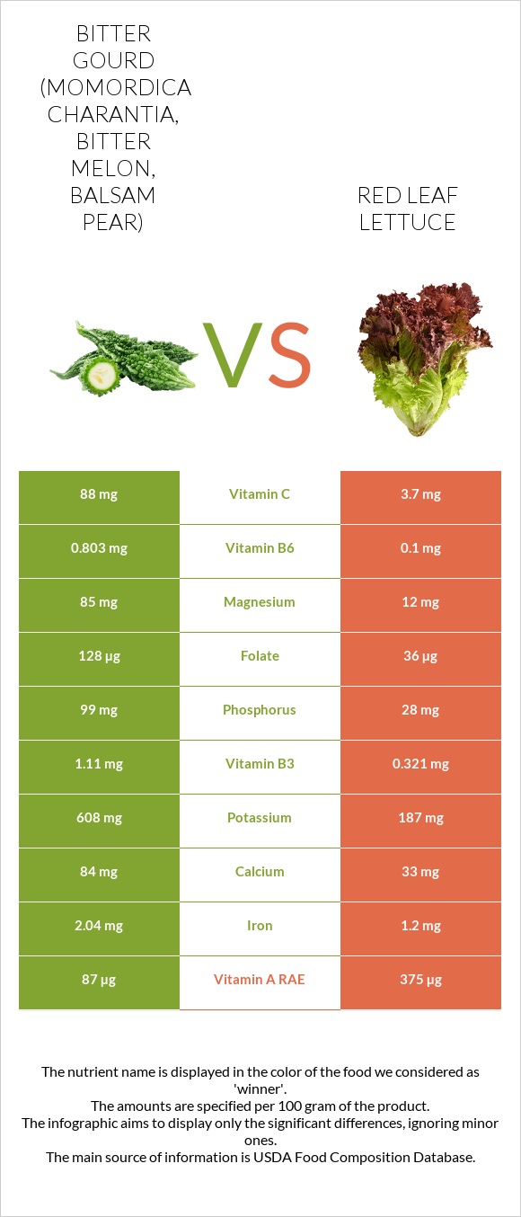Դառը դդում vs Red leaf lettuce infographic