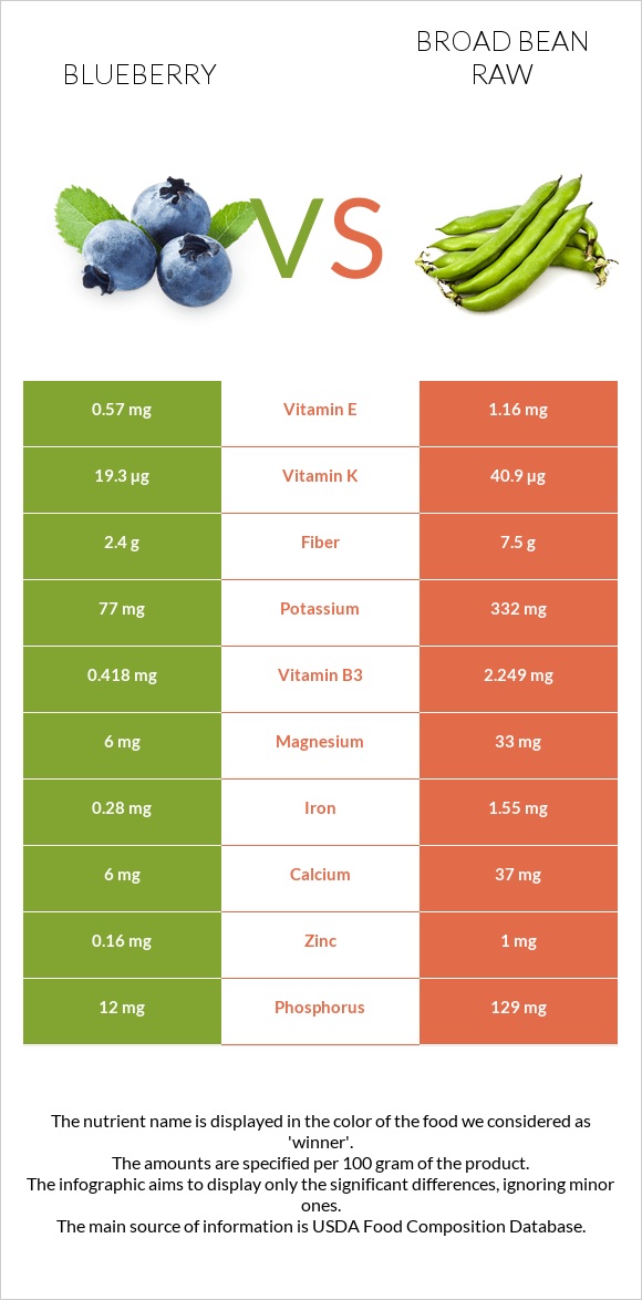 Blueberry vs Broad bean raw infographic