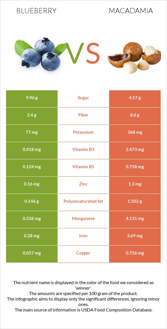 Blueberry vs Macadamia infographic