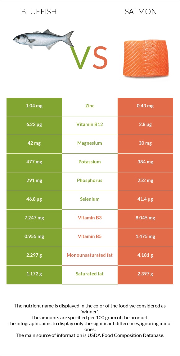 Bluefish vs Salmon infographic