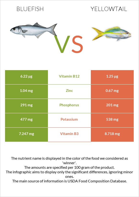 Bluefish vs Yellowtail infographic