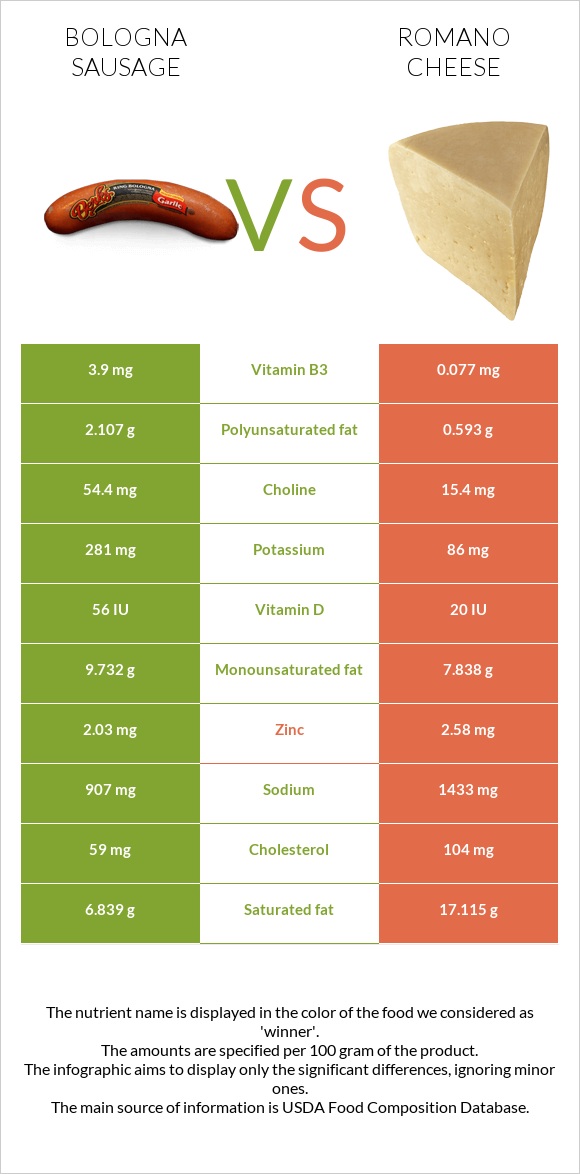 Bologna sausage vs Romano cheese infographic