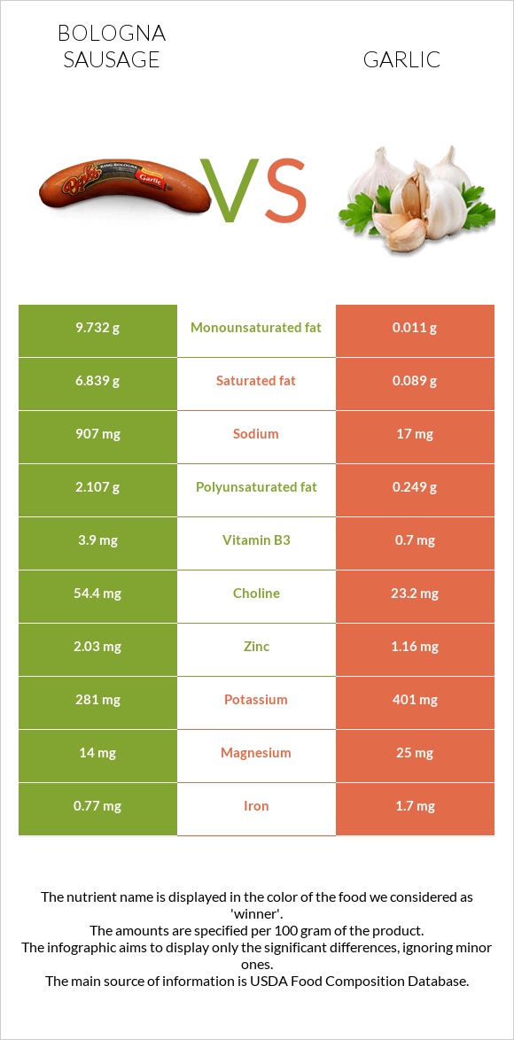 Բոլոնիայի երշիկ vs Սխտոր infographic