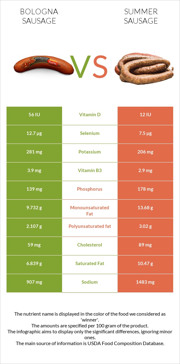 Բոլոնիայի երշիկ vs Ամառային երշիկ infographic