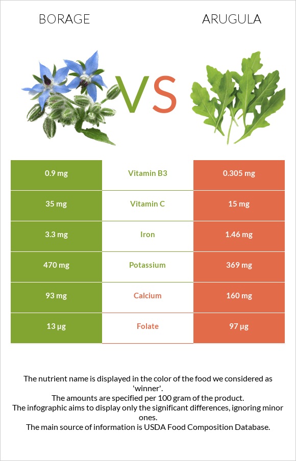 Borage vs Ռուկոլա infographic