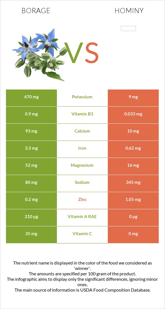 Borage vs Hominy infographic