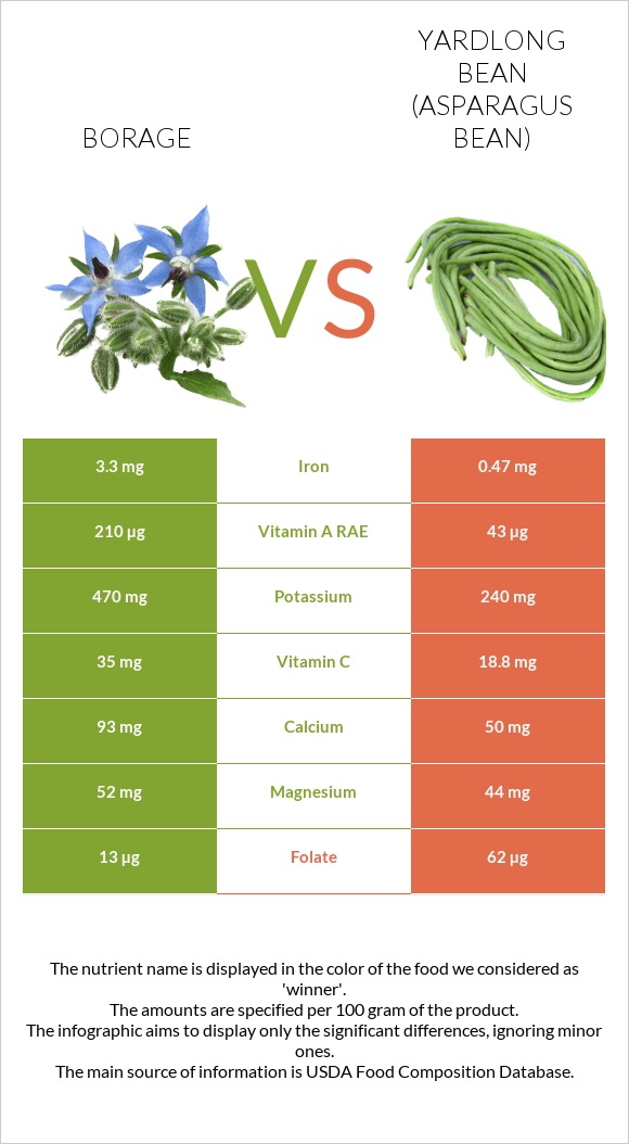 Borage vs Yardlong bean (Asparagus bean) infographic