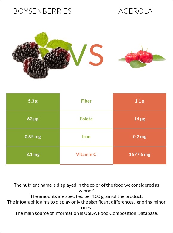 Boysenberries vs Acerola infographic