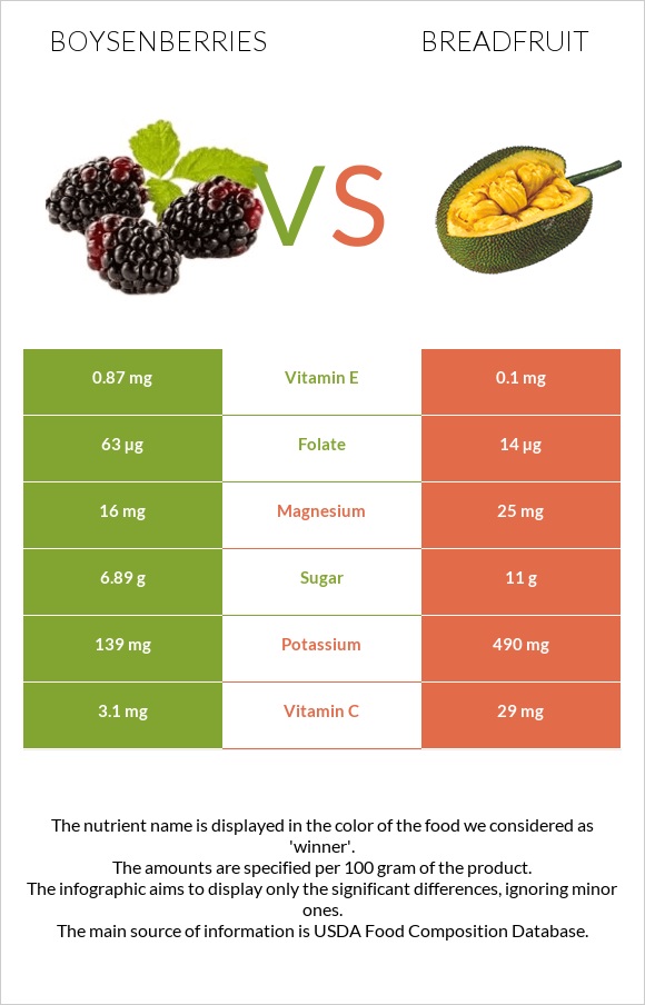 Boysenberries vs Breadfruit infographic