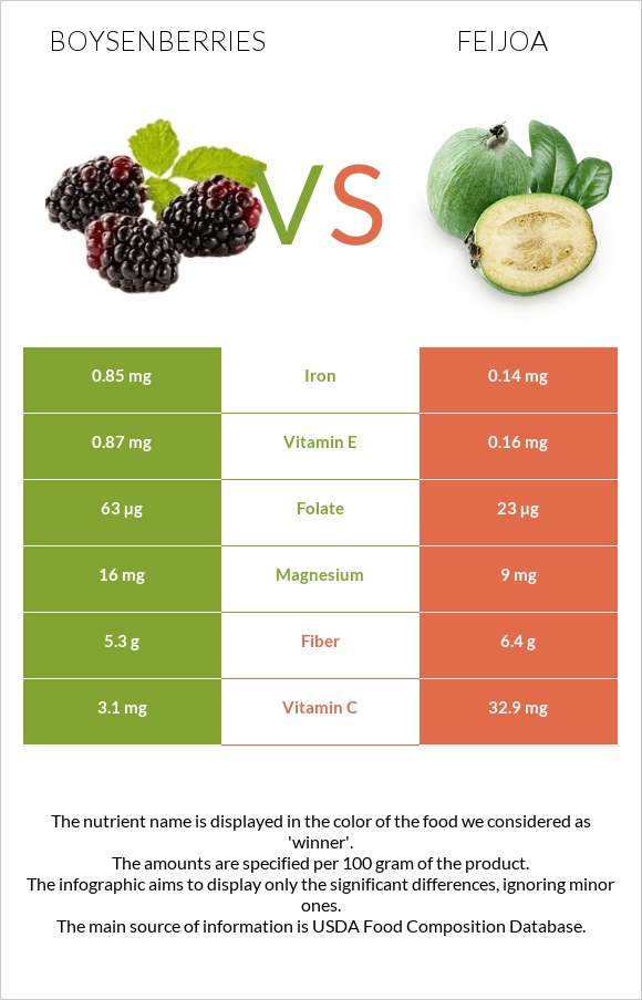 Boysenberries vs Feijoa infographic