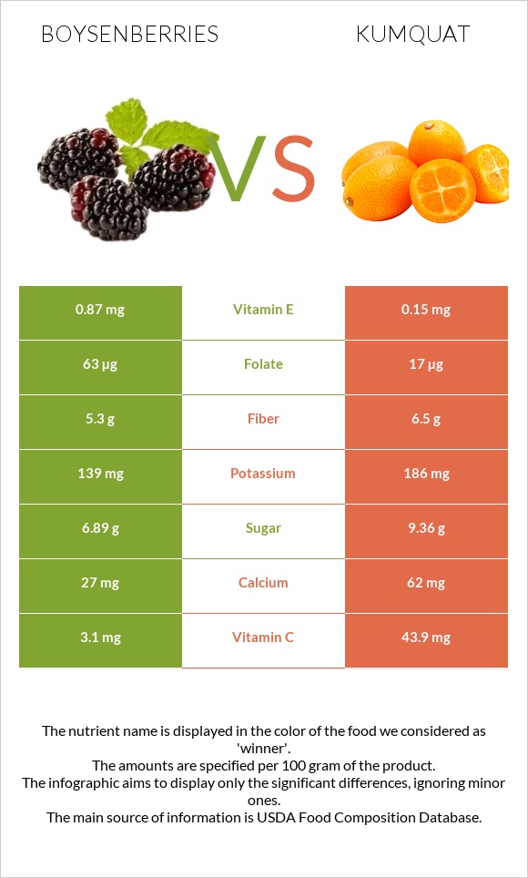 Boysenberry vs Kumquat infographic