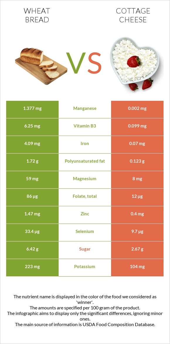 Wheat Bread vs Cottage cheese infographic