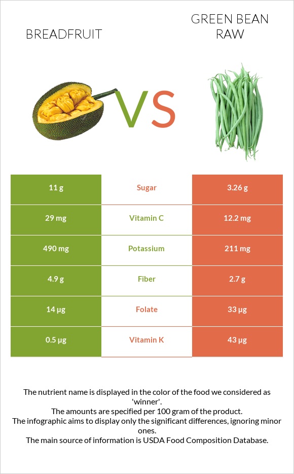 Breadfruit vs Green bean raw infographic