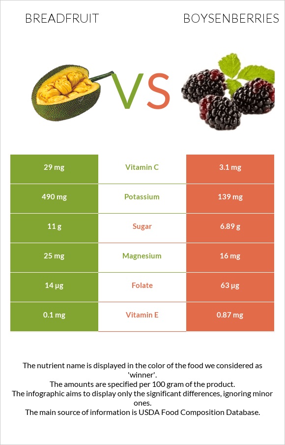 Breadfruit vs Boysenberries infographic