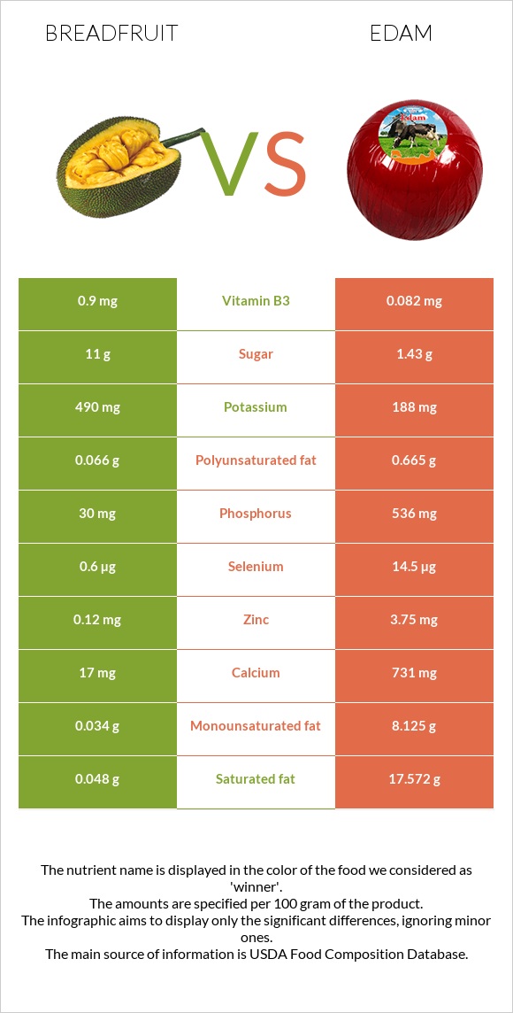 Breadfruit vs Edam infographic