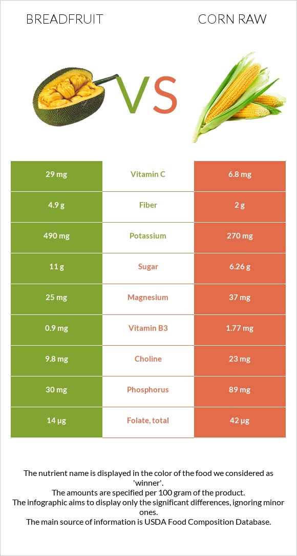 Breadfruit vs Corn raw infographic