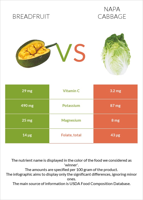 Breadfruit vs Napa cabbage infographic