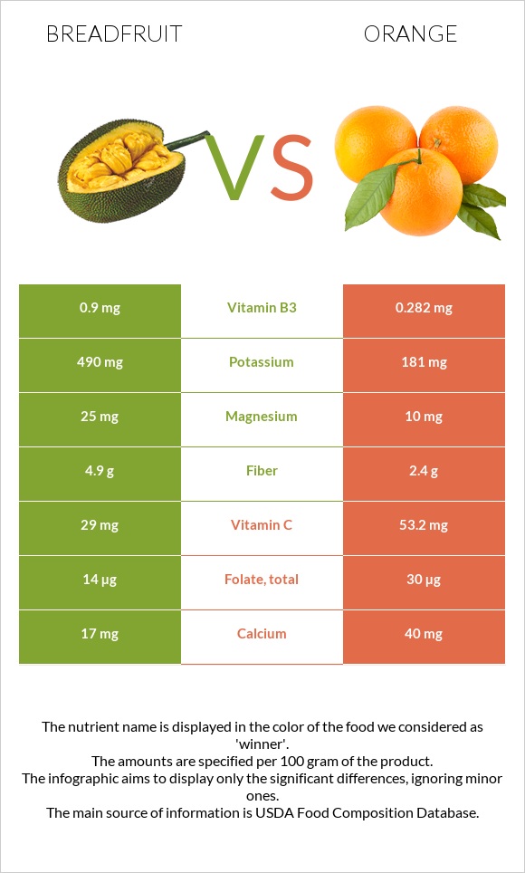 Breadfruit vs Orange infographic