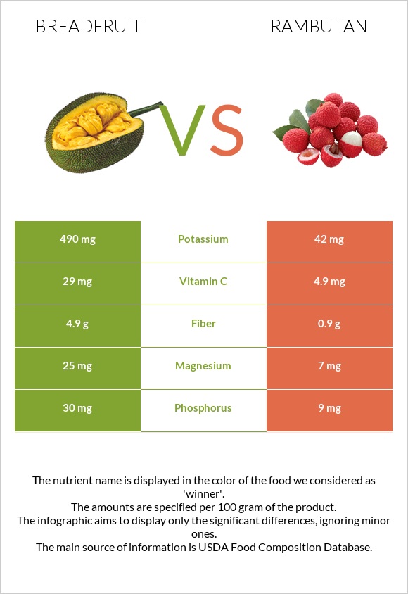 Հացի ծառ vs Rambutan infographic
