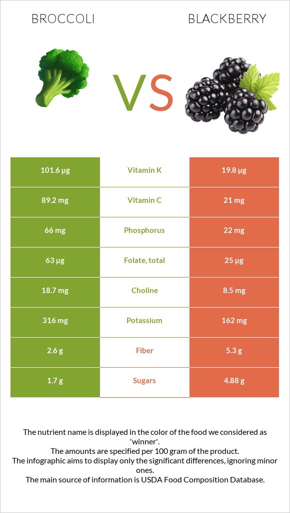 Broccoli vs Blackberry infographic