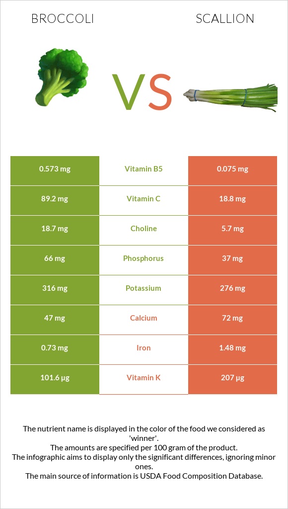 Broccoli vs Scallion infographic