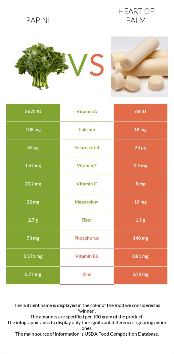 Rapini vs Heart of palm infographic