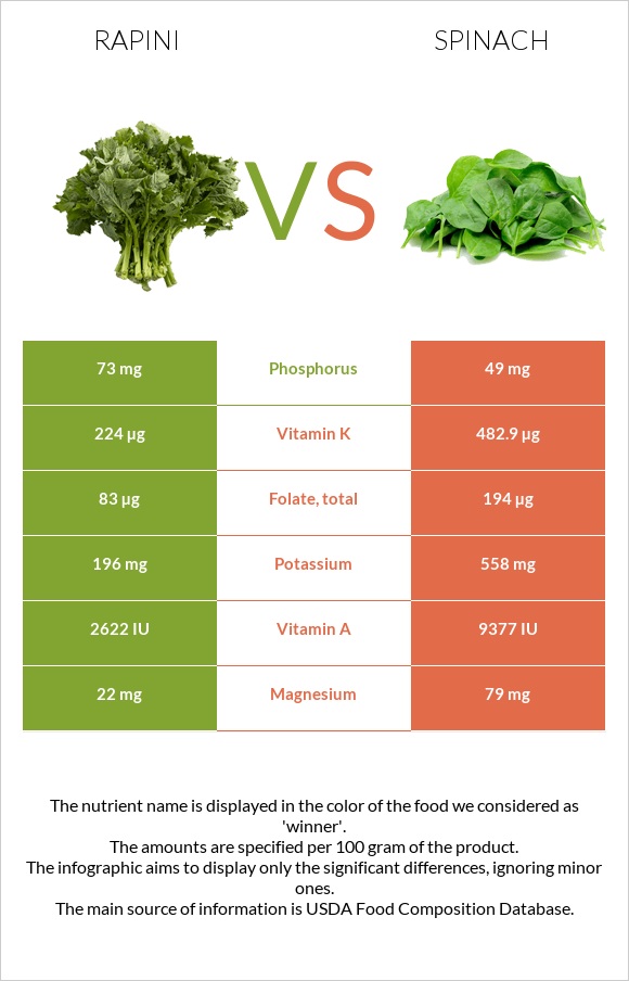 Rapini vs Spinach infographic