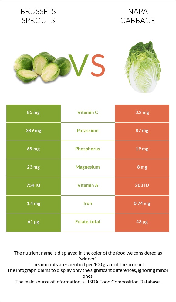 Brussels sprout vs Napa cabbage infographic