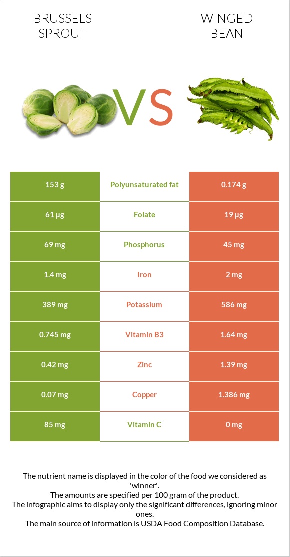 Brussels sprout vs Winged bean infographic
