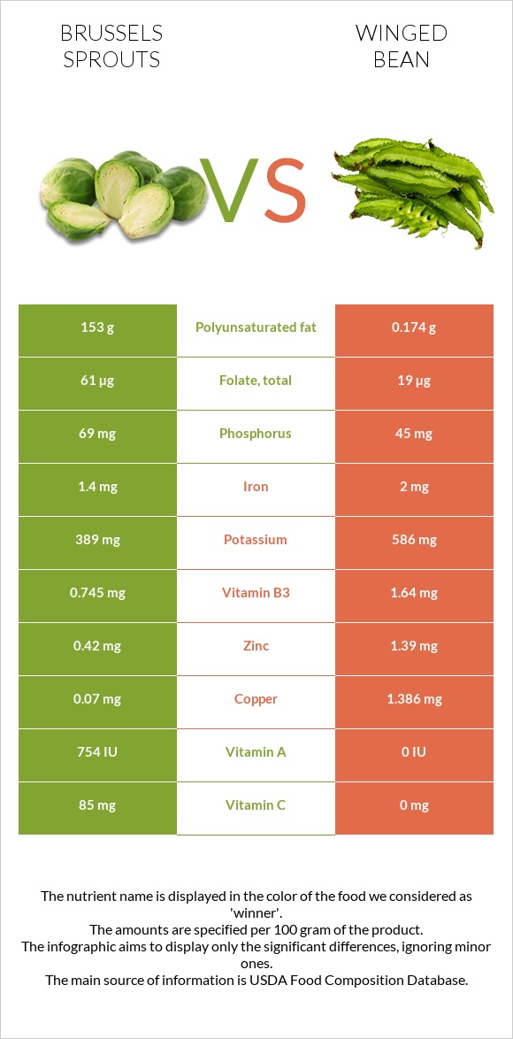 Brussels sprout vs Winged bean infographic