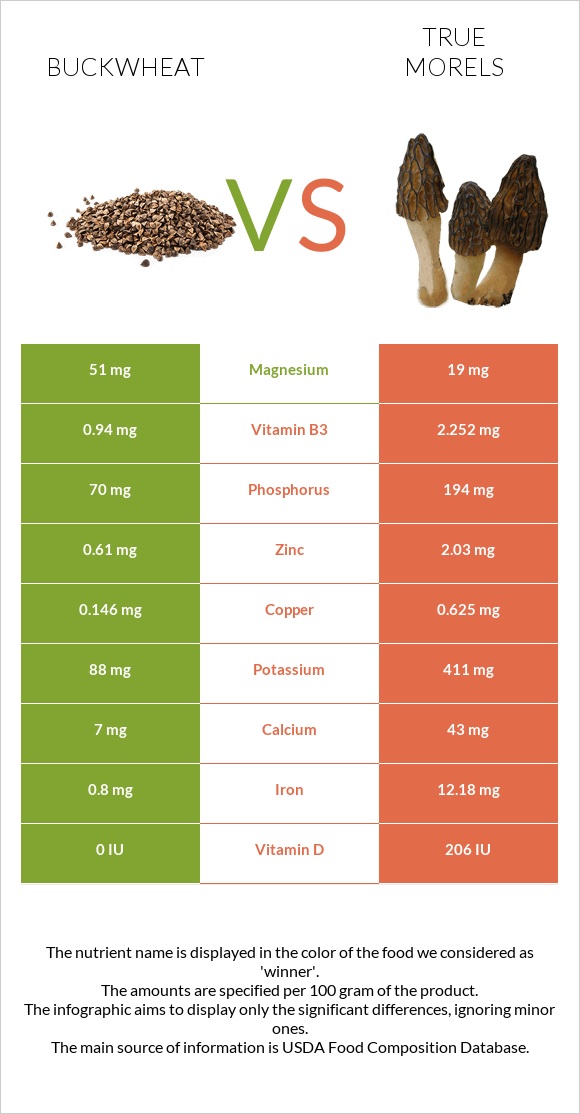 Buckwheat vs True morels infographic