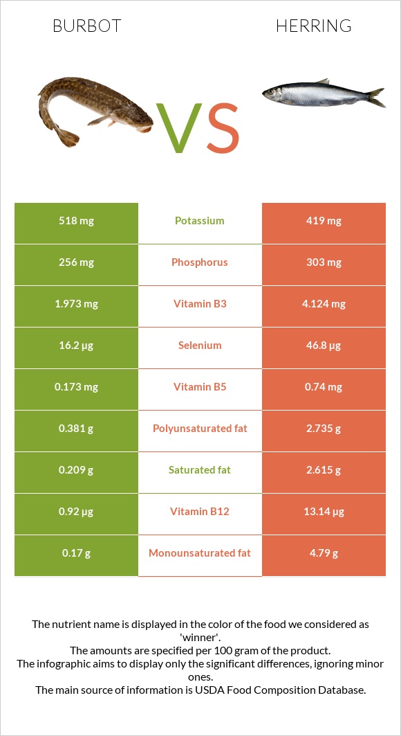 Burbot vs Herring infographic