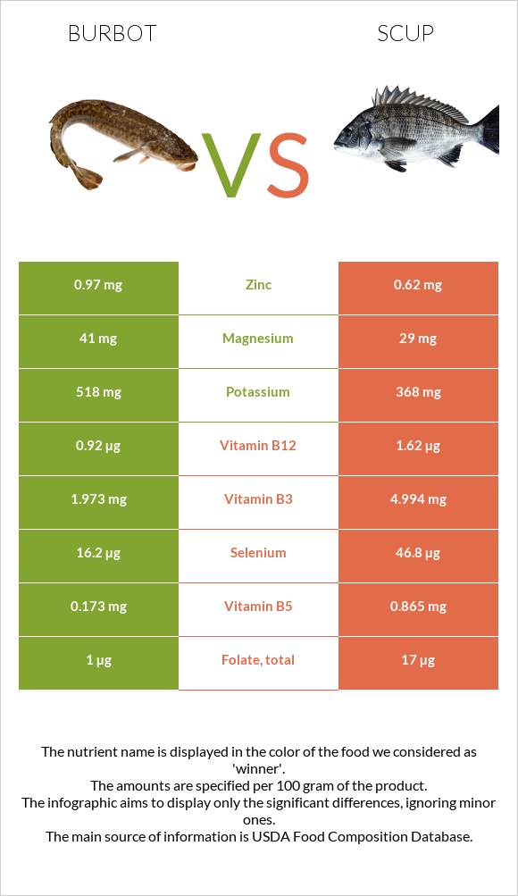 Burbot vs Scup infographic