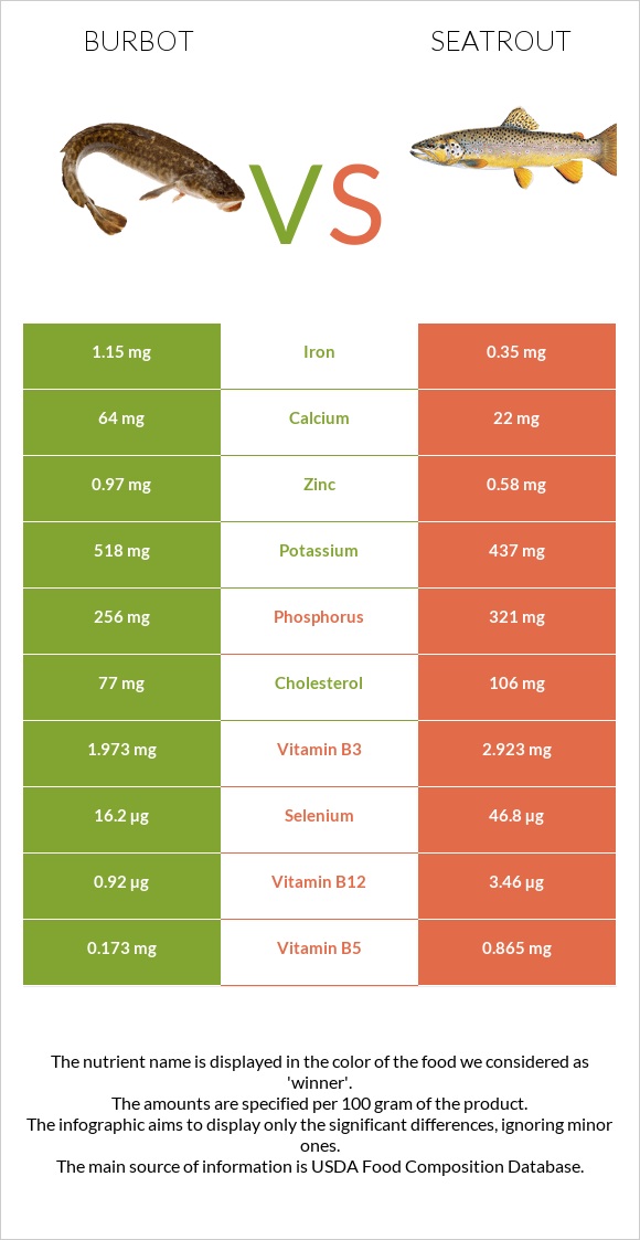Burbot vs Seatrout infographic