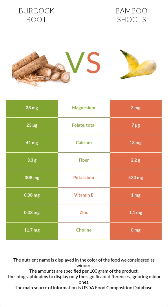 Burdock root vs Bamboo shoots infographic