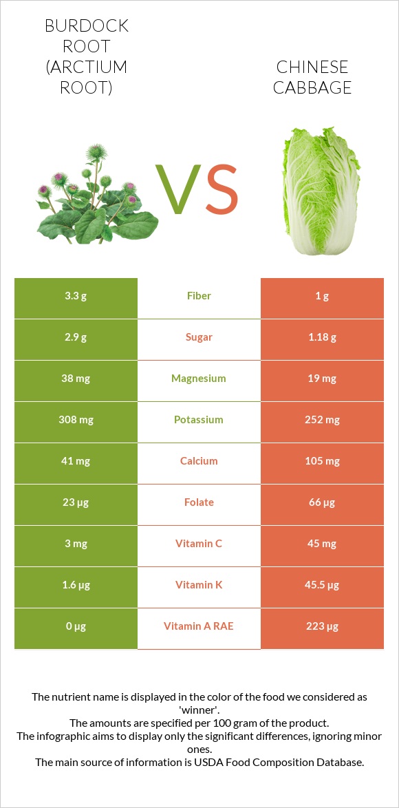 Burdock root vs Chinese cabbage infographic
