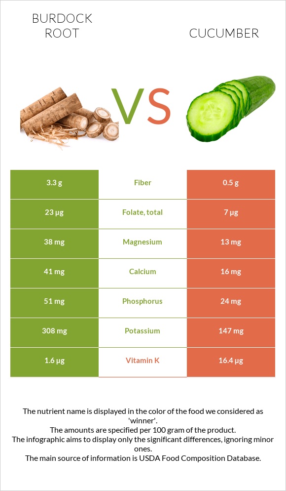 Burdock root vs Cucumber infographic