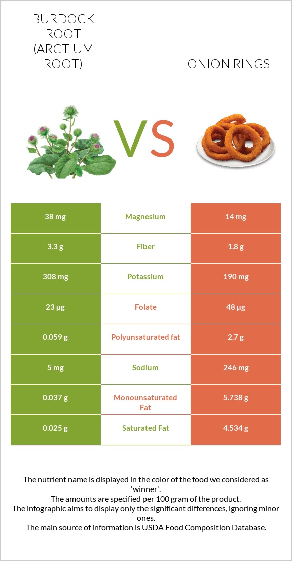 Burdock root vs Onion rings infographic