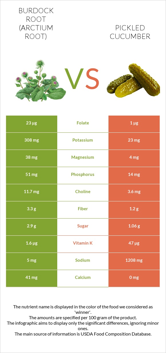 Burdock root vs Pickled cucumber infographic