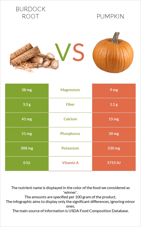 Burdock root vs Pumpkin infographic