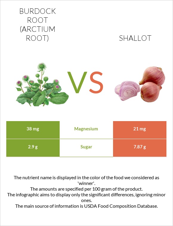 Burdock root vs Shallot infographic