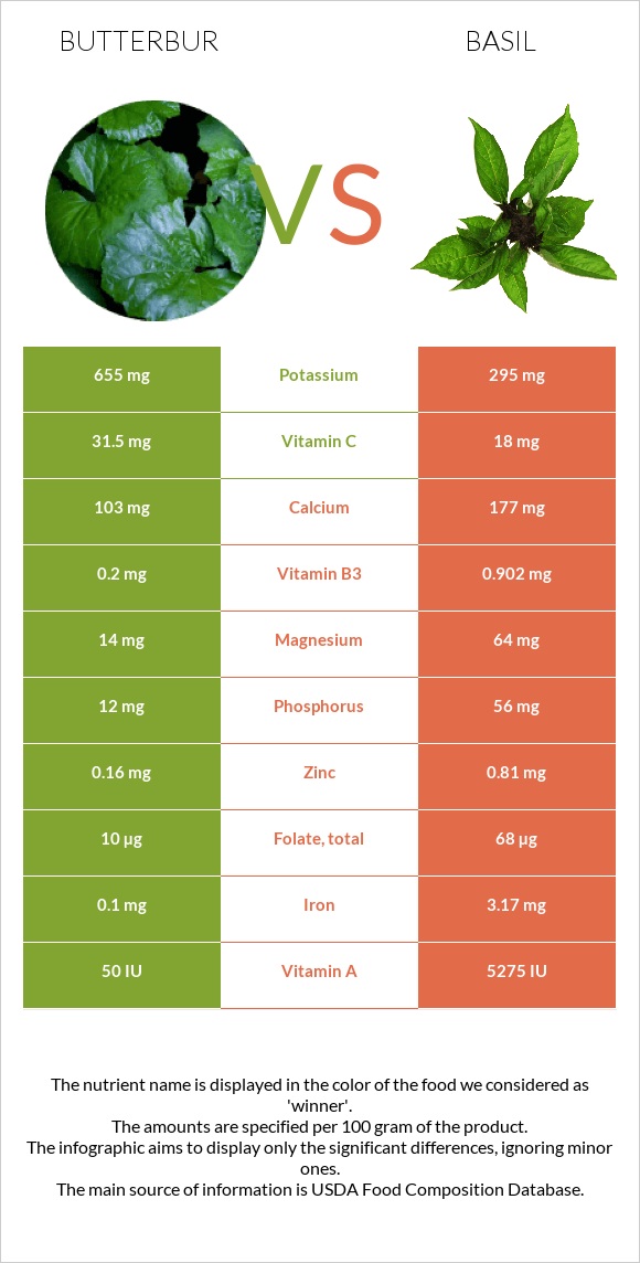 Butterbur vs Basil infographic