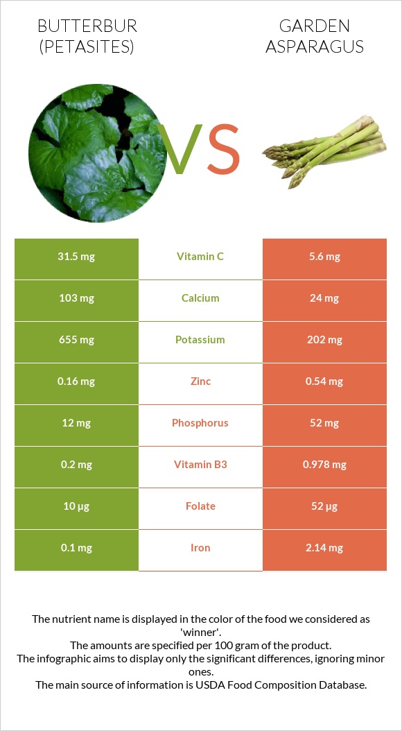 Butterbur vs Garden asparagus infographic