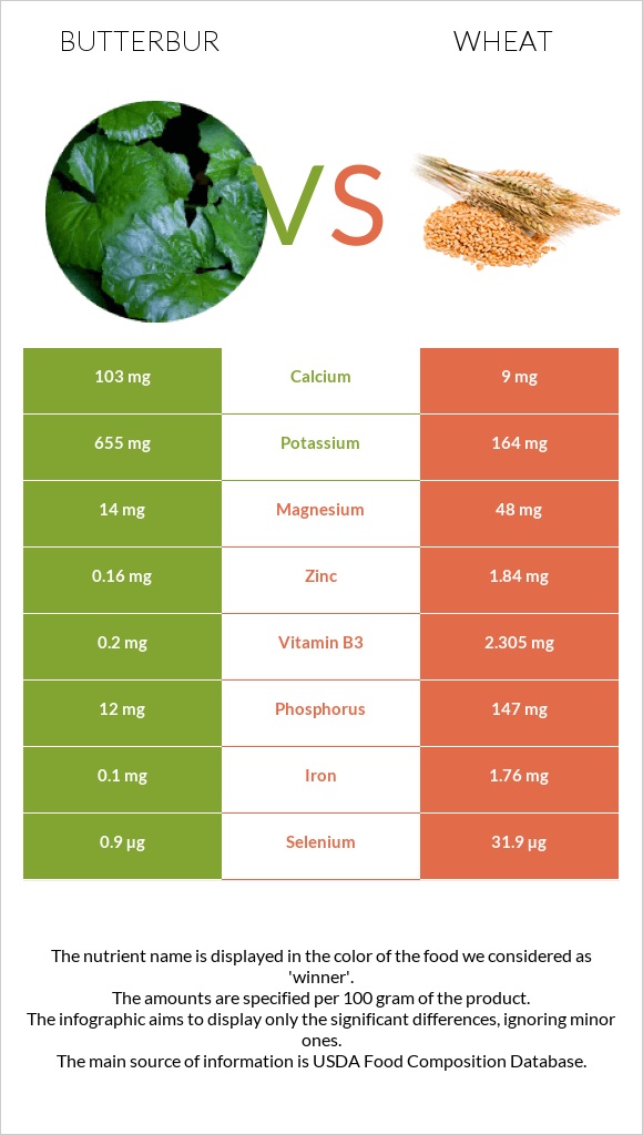 Butterbur vs Ցորեն infographic