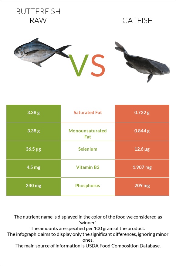 Butterfish raw vs Catfish infographic