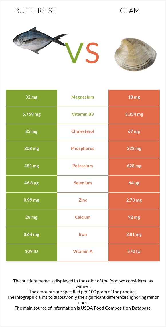 Butterfish vs Clam infographic