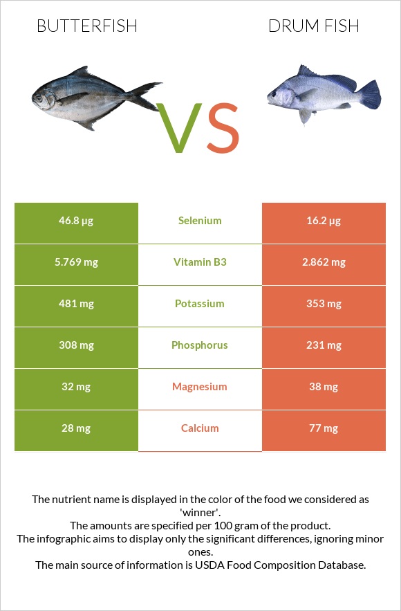 Butterfish vs Drum fish infographic