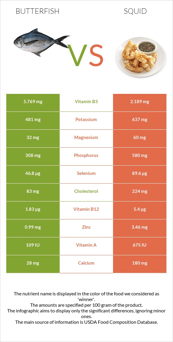 Butterfish vs Տապակած կաղամար infographic